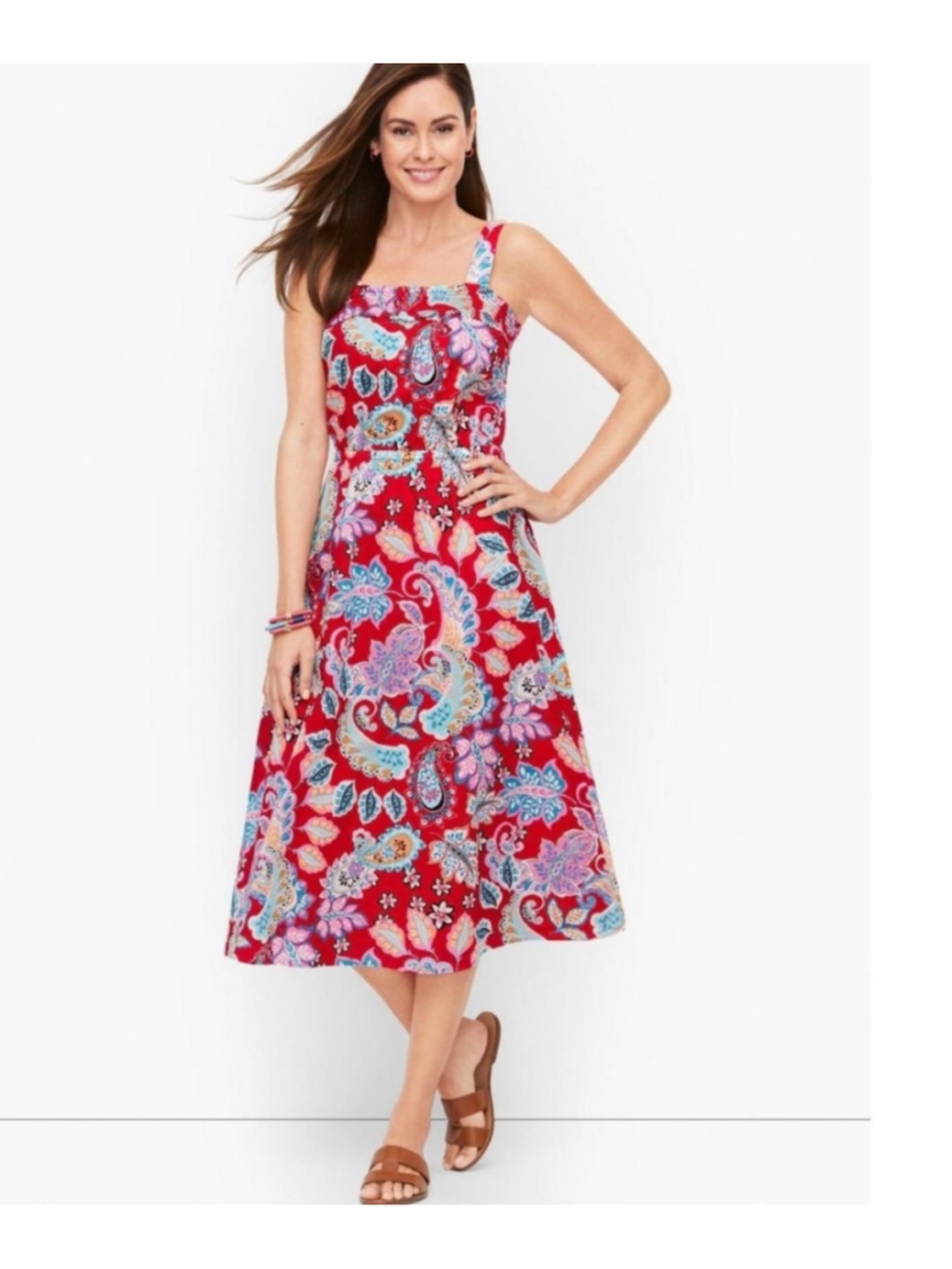Women's Talbots Dress Size 12 Red Blue Floral Paisley Print Tropical beach